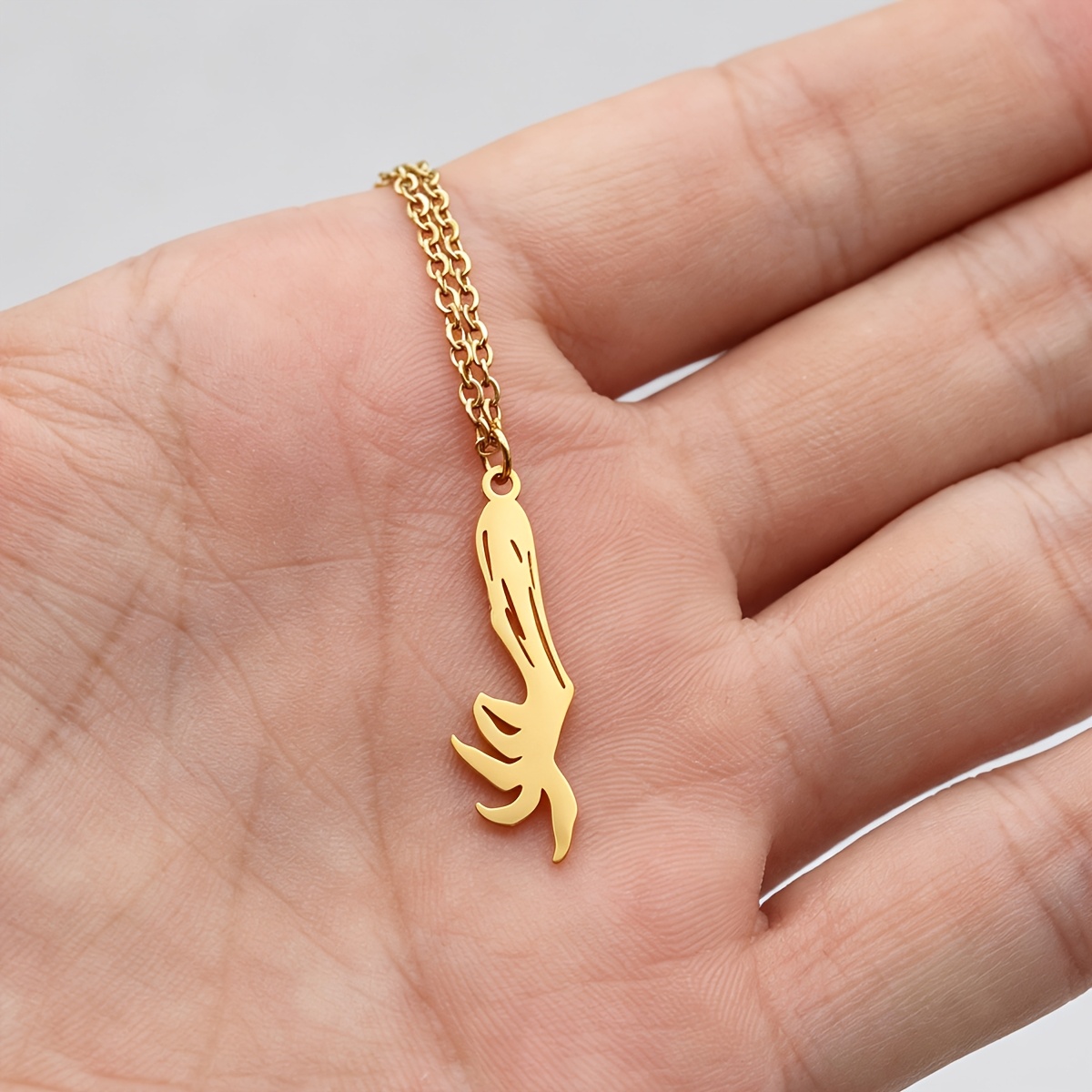 Stainless Steel Abstract Hand Pendant Necklace for Women